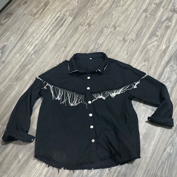 Jean jacket with chain fringe Size 2x - Picture 1 of 11